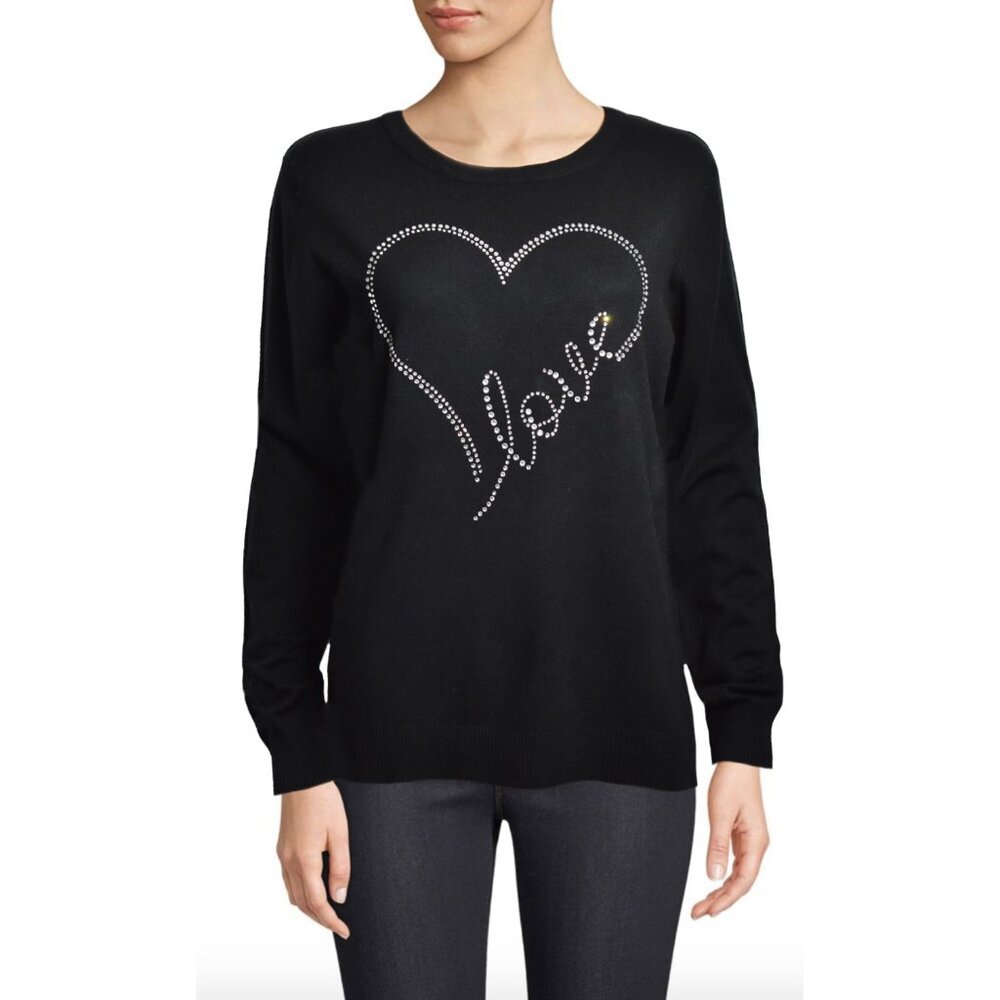 Villa Milano Lush Women's Sweater Black Pullover Rhinestone Design Size M